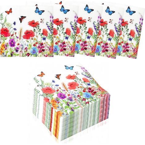 Lot de 80 serviettes en papier jetables à motif floral pour mariage, fête d'été, baptême, fête prénatale, décoration de table (1/5)