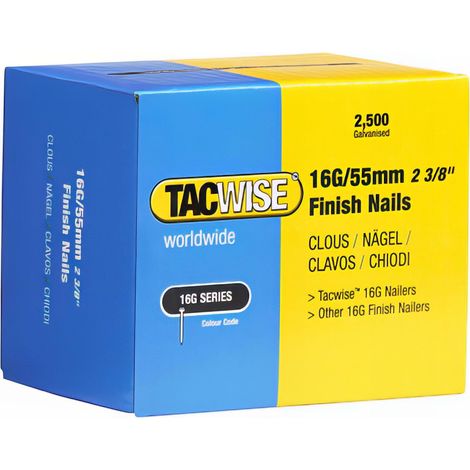 Tacwise – Clou à tête plate 2500 pièces 16G L. 55 mm – Acier galvanisé pour bois dur – Compatibles cloueurs électriques et pneumatiques – 299 (1/2)