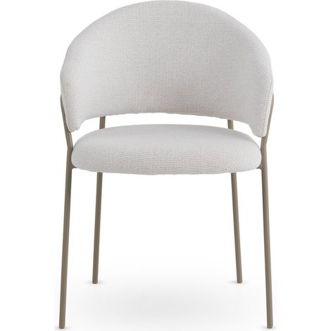 Set aus 4 Sesseln, bezogen mit cremefarbenem Chenille und mit schwarzen Metallbeinen (1/5)