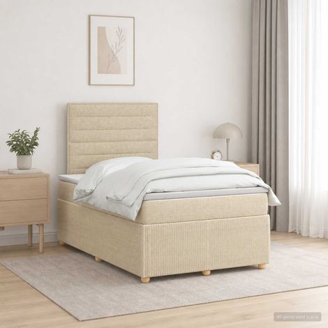 vidaXL Lit boxspring LED avec matelas Crème 120 x 200 cm Tissu (1/5)