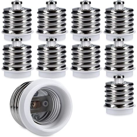 10 adaptadores de casquillo - 10 convertidores de casquillo E40 a E27 - Adaptador de portalámparas E27 para bombillas halógenas y LED