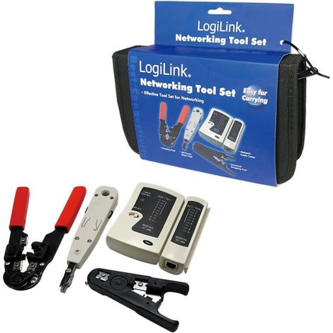 LogiLink 4-in-1 Netzwerk-Werkzeugset mit RJ45/RJ11-Kabeltester und Tasche