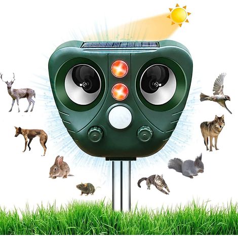 Répulsif anti-chats d'extérieur, répulsif à ultrasons pour chats et chiens, rechargeable par énergie solaire et USB, éloigne chiens, chats et oiseaux, idéal pour les jardins, les champs et les pépiniè