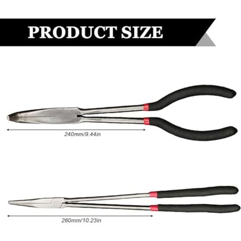 Lot de 2 pinces à long portée - 420 mm de long - Pince à bec long courbé à 90 degrés - En acier avec poignées antidérapantes pour un travail sr dans les espaces restreints (1/4)