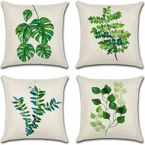 Fundas para cojines de exterior, juego de 4 fundas impermeables con estampado de hojas verdes para sofá, ideales para patio, jardín, sala de estar o dormitorio. 45x45cm -B (1/5)