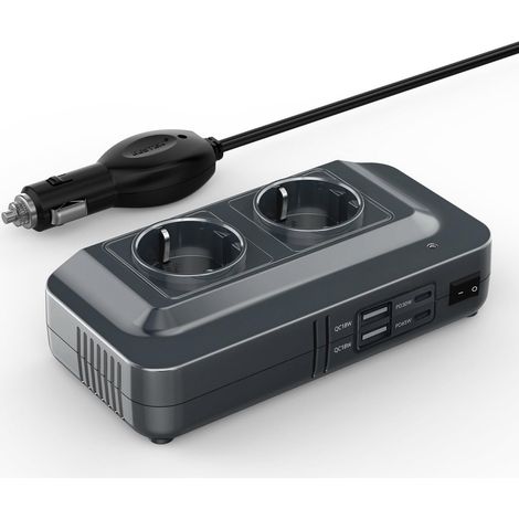 Convertisseur 12v 220v 230v 200W Prise Allume Cigare Transformateur de Tension, 4 Ports USB et 2 Prises EU, Chargeur Voiture Camping Car avec Multi Protections et Soft Start (1/5)
