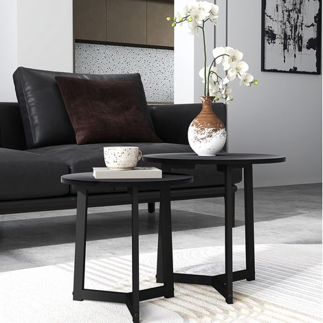 MEUBLIV 2er-Set runde Couchtische Schwarz 48/40 cm – Stahl und MDF (1/5)
