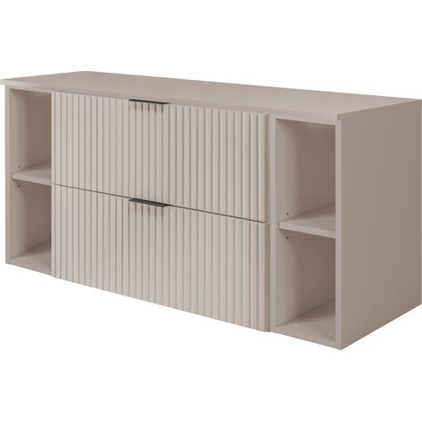 Furnidea - Meuble sous vasque FLOW CACHEMIRE 120 cm avec 2 x l'étagères - extensions et plan - 2 tiroirs - façades rainurées (1/5)