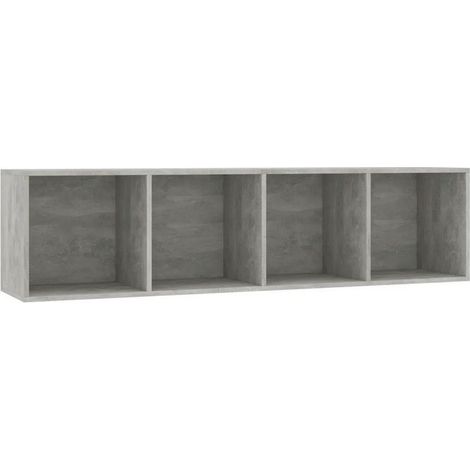 Meuble TV suspendu 4 niches bois gris effet béton Neone 143cm (1/4)