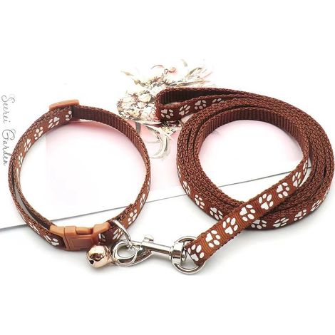 Collier pour chiot avec laisse, laisse souple en nylon réglable pour chiots et petits chiens, 1,2 m de long, marron café (1/5)