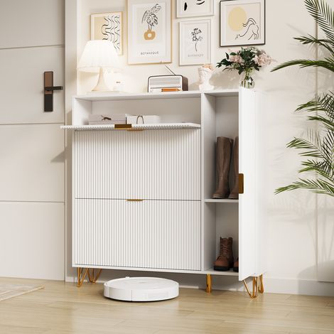 Tables de chevet modernes, tables de chevet blanches avec tiroirs, tables de chevet avec pieds en métal doré, pour chambre à coucher salon, chambre à coucher (1/4)