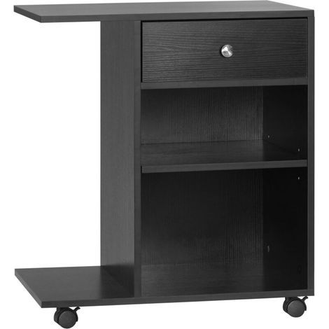Vinsetto Support d'imprimante organiseur bureau caisson 2 niches tiroir espace CPU + grand plateau panneaux particules noir (1/5)