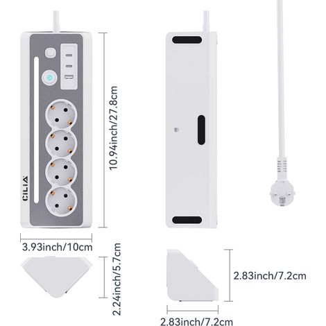 Multiprise CILIA Angulaire 90° 8 Prises USB-C LED Anti-surtension Câble 1,5m 3680W Gain de Place Idéal Bureau Maison (1/5)