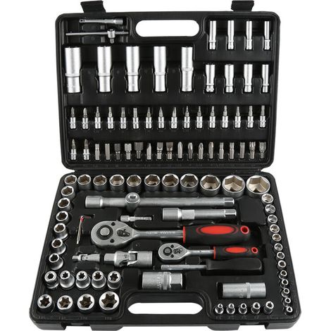 Coffret Clé à Cliquet et Embouts, Jeu de Clés à Douille, 108 pièces, Avec une mallette noire, Dimensions: 38,5 x 27 x 8,5 cm (1/5)