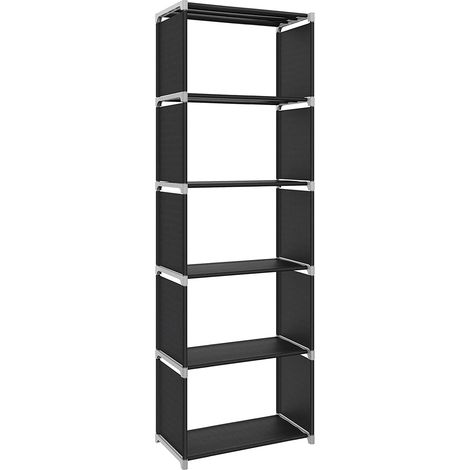 Étagère de rangement bibliothèque à 5 niveaux charge par étagère de 5 kg 50 x 30 x 180 cm pour chambre salon penderie noir (1/3)