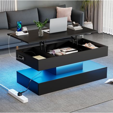 Couchtisch höhenverstellbar mit Stauraum LED 100x50 cm OKMYHOME (1/5)