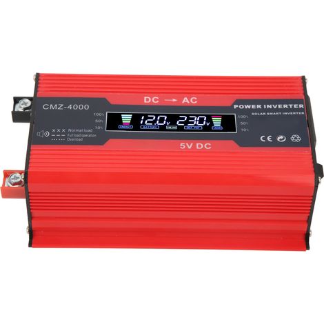 Onduleur 300W Sinus Modifié avec Ports USB 4.2A, Charge Rapide Double, Affichage Numérique, 12V/230V, Rouge (1/5)