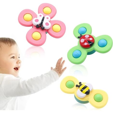 Lot de 3 - Fidget Spinners à ventouse pour enfants - Jouet tournant multicolore (1/5)