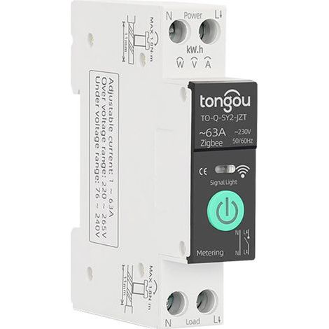 Disjoncteur intelligent TONGOU Tuya ZigBee (avec fonction de comptage) 1P 63 A, montage sur rail DIN, 3 modes de minuterie, compatible avec le contrôle à distance via l'application (1/5)