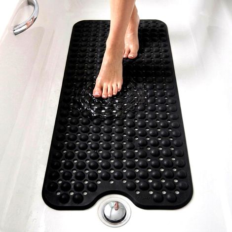 Tapis Baignoire Antidérapant, 100x40 cm, Tapis Douche, Bulles avec Ventouses Sans BPA, Antibactérien, Résistant à la Moisissure, Lavable en Machine, Sécurité Familiale (Gris foncé, 100x40 cm) (1/5)