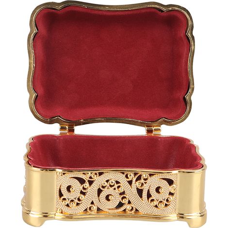 Coffret de rangement bijoux en métal vintage, petit coffre à trésors en alliage doré, organisateur pour boucles d'oreilles, colliers, bracelets et bagues. (1/5)