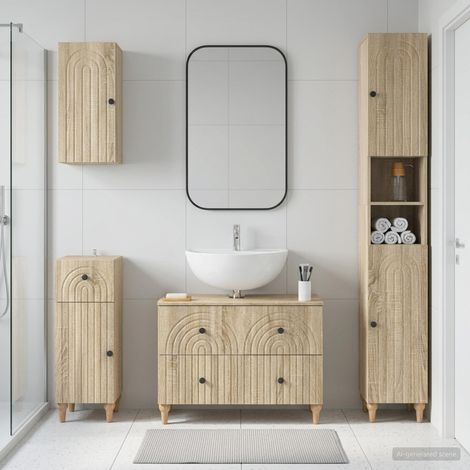 vidaXL 4 Piece Bathroom Cabinet Set ALKMAAR Sonoma Oak Engineered Wood (1/5)