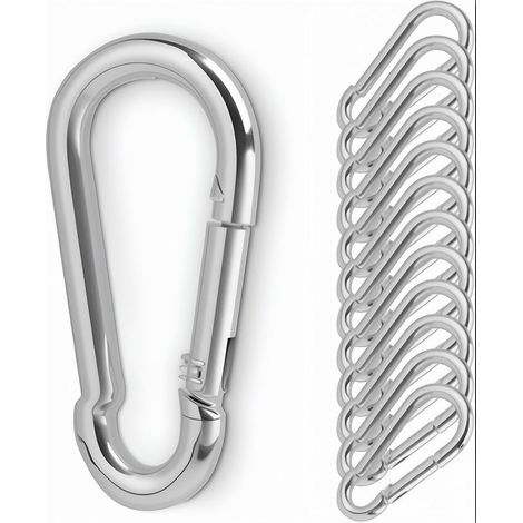 12 Mousquetons Divers accessoire de portail, acier galvanisé, charge 110 kg, 5x50 mm, pour camping randonnée extérieur (1/5)