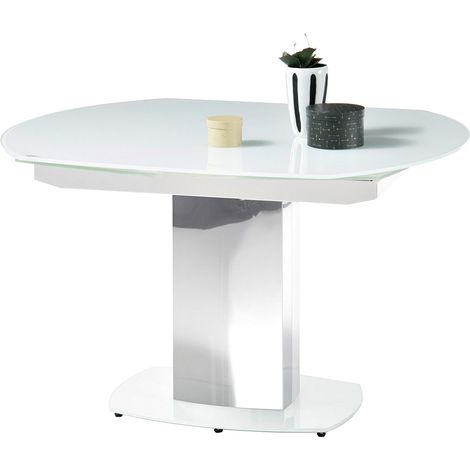 Esstisch KAPRUN-119 mit automatischem Drehauszug, Tischplatte mit super white Glas, BxHxT: ca. 130-190x75x100 cm (1/5)