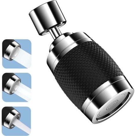 XU Wasserhahn-Luftsprudler, 360° Küchenspülen-Brausekopf mit 3 Modi, universeller Spritzschutz-Wasserhahn-Brausekopf mit Filter- und Wassersparfunktion, Schwarz - (1/4)