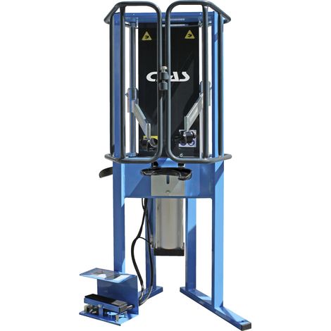 Clas – Compresseur de ressorts pneumatique à mors articulés 1,2T – Force de compression 1226kg – Pression max 8bar – Hauteur 1400mm – Prise au sol 650x400mm