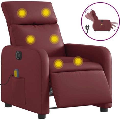 Chaise longue électrique de massage rouge bordeaux – Réglable en hauteur, fonction chauffage dorsale et vibration, appui-tête et repose-pieds amovibles (1/5)