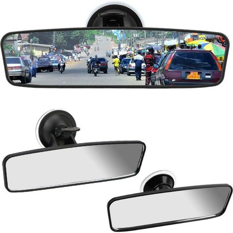 2PC Espejo retrovisor interior universal con rotación de 360° Espejo retrovisor gran angular Ventosa ajustable Espejo retrovisor para automóvil Autopartes, CHINA, 200x60mm práctico