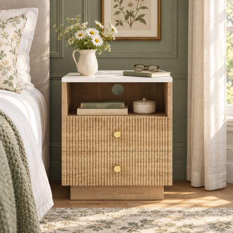 Lot de 2 Table de chevet moderne avec bande LED multicolore et station de charge – 2 tiroirs – Dimensions 44 x 38 x 55 cm – Panneau d’aggloméré (1/5)