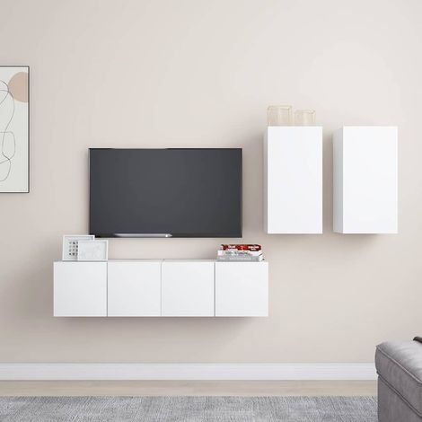 vidaXL Set de muebles de salón TV 4 piezas madera de ingeniería blanco (1/5)