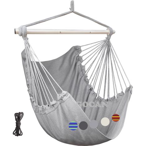Hamac Chaise Suspendue 100 × 135 cm avec Barre d'écartement métallique Supporte jusqu'à 150 kg, siège large, adapté pour intérieur, extérieur, jardin, terrasse et véranda(gris foncé) (1/5)