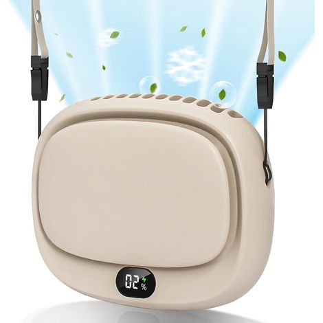 Ventilatore da collo portatile, mini ventilatore a mano, ventilatore personale ricaricabile tramite USB, 5 velocità regolabili, ideale per viaggi all'aperto per uomini, donne e bambini, beige (1/5)