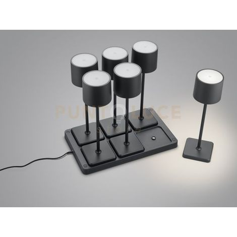 FERNANDEZ SET DI 6 LAMPADE DA ESTERNO CON VASSOIO RICARICA DA APPOGGIO A INDUZIONE NERE CON REGOLAZIONE INTENSITA', TEMPERATURA DI COLORE H.38CM IP54 LED 1,5W 130lm, 2700+4000+6000K