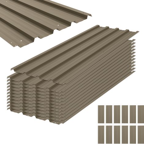 Lot de 12 Panneaux en Acier Galvanisé Résistant aux Intempéries, Marron, Dim. d'un Panneau 129L x 45l cm (1/5)