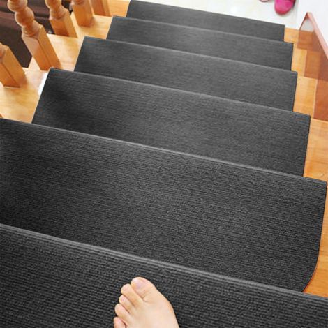 Tapis d'escalier auto-adhésif 15 pcs 65 x 21 x 4 cm noir (1/5)