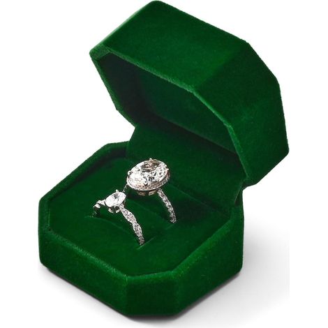 Vert Foncé Velours Boite Double Bague,Boîte Bague de Fiançailles, Ringbox,pour Proposition,Mariages Ringbox (1/5)