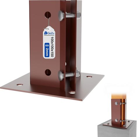 Lot de 4 Support de poteau réglables à boulonner revêtement en poudre 100 x 100 mm – Platines robustes pour pieds de poteaux bois clôture – GeZu Impex (1/5)