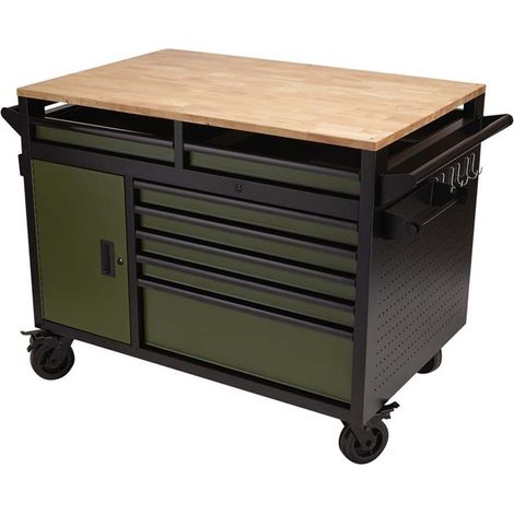 Draper 08269 BUNKER 14 Drawer Multi-Functional Workbench Roller Tool Cabinet, 48"", Green (1/3)