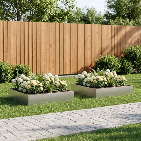 vidaXL Macetero de Jardín 2 uds. Plateado 80 x 80 x 20 cm (1/5)