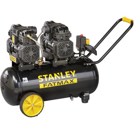Stanley Fatmax Kompressor, 50 Liter, 8 bar, ölfrei leises Modell, horizontal, 3 PS, 320 l/min Luftleistung, tragbar, schwarz gelb, geeignet zum Aufpumpen und Druckluftwerkzeugen (1/2)