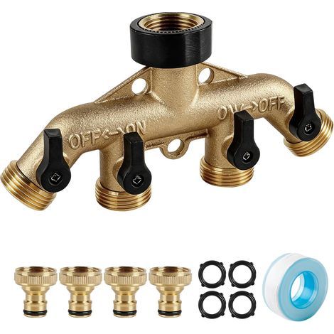 4-Wege-Gartenarmatur aus Messing, G3/4" mit 1/2"-Adapter, Waschmaschinenanschluss, separates Ventil für jeden Ausgang, Schaltergriff, für Gartenschlauch und Waschmaschine (1/5)