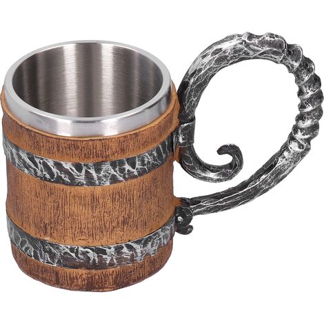 Mug en résine, style tonneau de chêne, personnalisé, style viking vintage, en acier inoxydable, fait main (1/5)