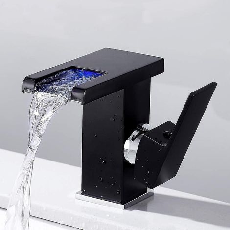 Robinet de salle de bain cascade à LED, noir (1/5)