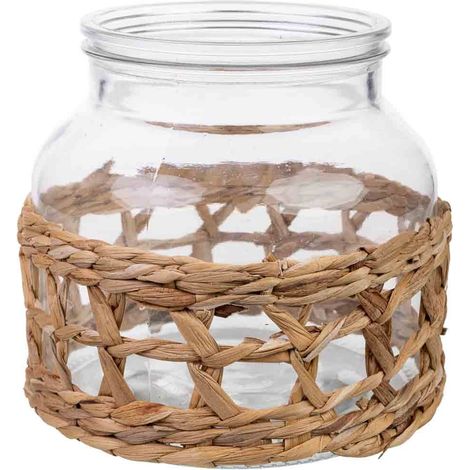 Jarrón de vidrio forrado de fibras naturales D12x16h cm (1/5)