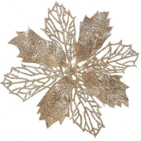 Champagner-Gold-Set mit 12 künstlichen glitzernden Weihnachtssternen für den Weihnachtsbaum, 16 cm Durchmesser (1/4)
