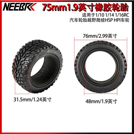 1019 1,9 Zoll (75 mm) Gummireifen mit integriertem Schaumstoff für 1/10 RC Offroad-Autos und 1/14 Rennfahrzeuge.